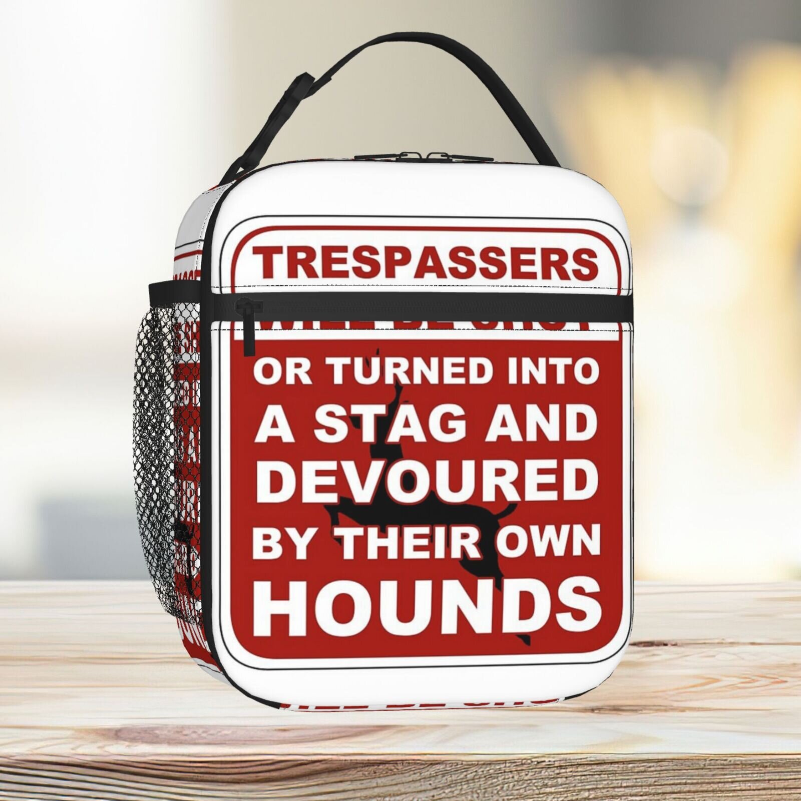 Lunch Bag Trespasser Sign Tote Insulated Cooler Kids School Travel